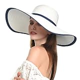 Jeff & Aimy Ladies Packable Straw Sunhat UPF 50 with Chin Strap Bowknot Floppy Wide Brim Panama Fedo