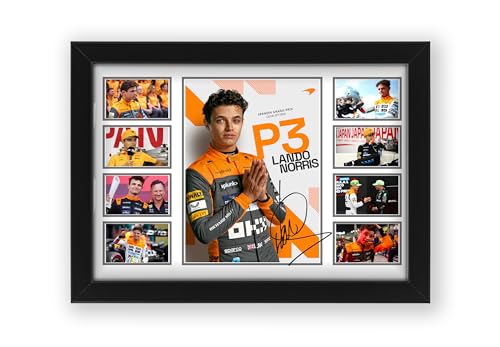 Édition limitée affiche dédicacée Lando Norris avec cadre A3 premium pour collectionneur de F1