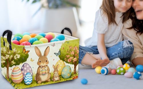 Image of Essme Rectangular Easter Basket, Kids Storage bin Organizer with Handles for Easter Decor,Shelf Basket,Toy Organizer,Easter Baskets.(Cute Easter Basket)