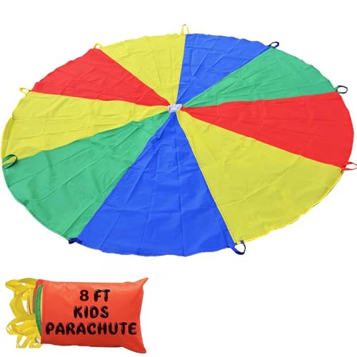 Sonyabecca Parachute 8 Feet for Kids with 9 Handles Play Parachute for 4 8 Kids Tent Cooperative Games Birthday Gift