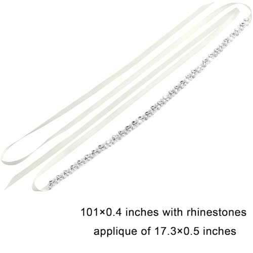 Hiceeden 3 Pieces Rhinestone Bridal Belt, Silver Crystal Bridal Sash with White Ribbon Wedding Dresses Belt for Women, Bride, Bridesmaids, Gown, Party, Prom3