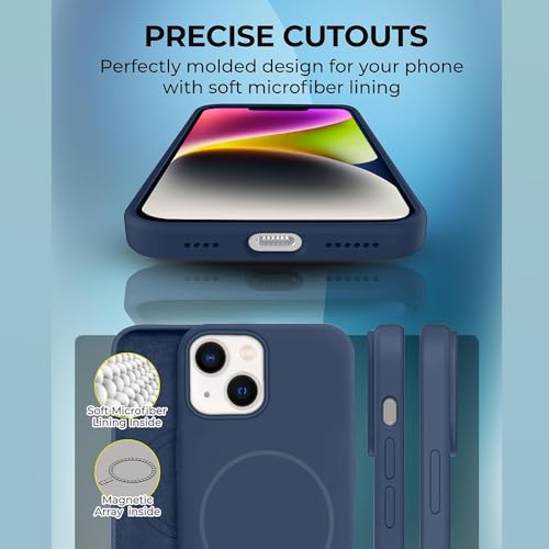 Image of iPhone 14 Plus Silicone Magsafe Case | Shock Proof Design & Camera Protection | Premium Rubberised Apple iPhone 14 Plus Cover (Microfiber Lining) | Magnetic Liquid Silicone - Navy Blue