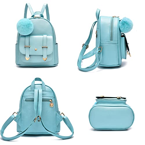 Image of I IHAYNER Girls Fashion Backpack Mini Backpack Purse for Women Teenage Girls Purses PU Leather Pompom Backpack Shoulder Bag