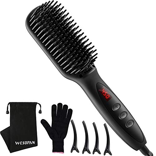 Hair Straightener Brush, Fast Ceramic Heating 3 in 1 Ionic Straightening Brush with Anti-Scald, Auto Temperature Lock and Auto-Off Function