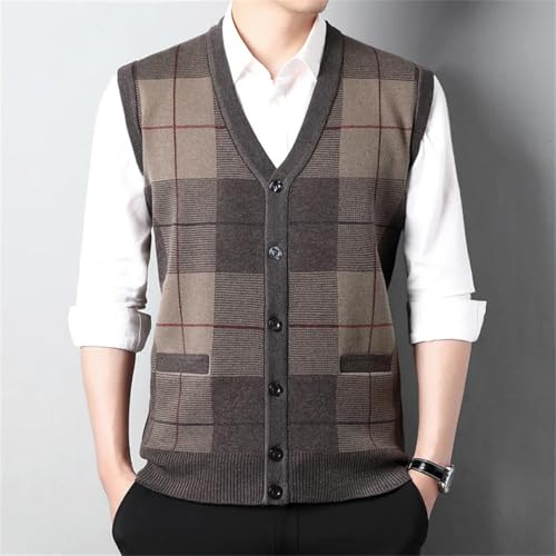 Men's Slim Fit Knitted Sweater Vest, V-Neck Plaid Casual Pullover Cardigan4