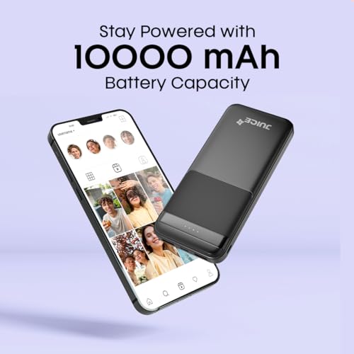 Image of JUICE OJP1003 Portable Charger | Slimmest 10000mAh 5V /3A Power Bank | Input Type-C, USB Output High-Speed Charging Wireless Power Bank | External Phone Power Bank Compatible with iPhone (Black)