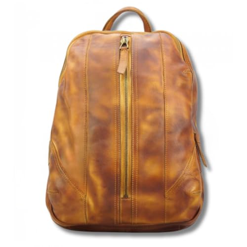 Sac à dos en cuir de veau véritable fabriqué en Italie élégance vintage cognac pour le travail