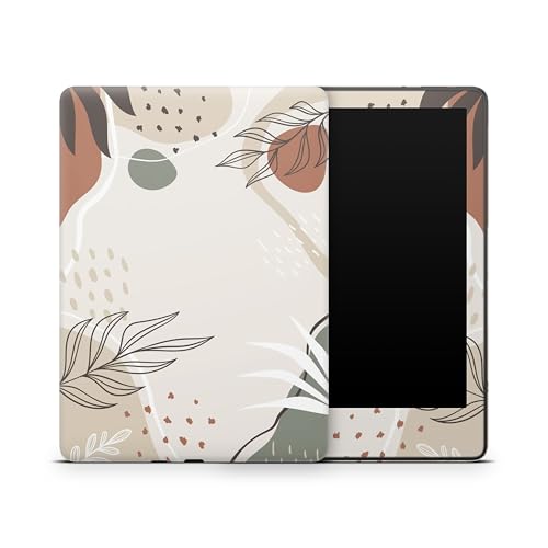 ZOOMHITSKINS Glitter Kindle Skin Compatible with Kindle Paperwhite Gen 12 (2024), Boho Botanical Leaves Beige Vintage, Easy Installation, Bubble-Free 3M Vinyl Decal, Made in The USA