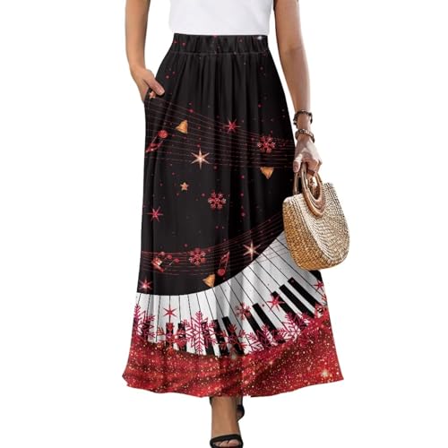 Skirts for Women High Waisted Long Maxi Elastic Skirt with Pockets Elegant Midi Swing Skirts