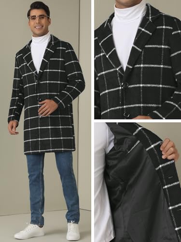 Image of Lars Amadeus Plaid Coat for Men's Color Block Single Breasted Winter Checked Overcoat