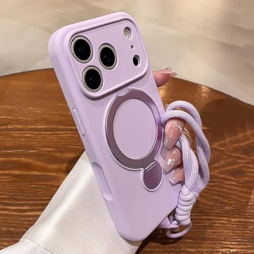 Étui iPhone 15 violet avec dragonne parfait pour FaceTime et voyages