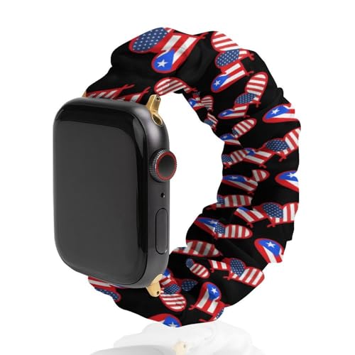 Bandera de Estados Unidos y PR Novedad Banda Elástica Compatible con iWatch Correas de Reloj Inteligente Divertidas para Hombres Mujeres 38mm/40mm 42mm/44mm 38mm/40mm, Poliéster, Sin Piedras