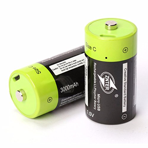 2 Pack 3000mAh A+ Grade C Size Cell Battery Pack li-ion Lithium Micro USB Rechargeable Batteries 2 in 1 Micro USB Cable Included