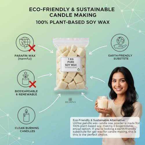 Image of 100% Pure Soy Wax for Candle Making (1kg) - Natural SOYA Wax for Candle Making | Premium Candle Wax 1kg for Scented Candles, Wax Melts & Massage | High-Quality Soy Wax 1kg Pack for DIY Crafts