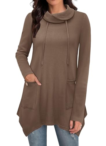 Image of Bulotus Womens Sweaters 2025 Winter Cowl Neck Long Asymmetrical Tunic Sweaters for Leggings Holiday Vacation Tops