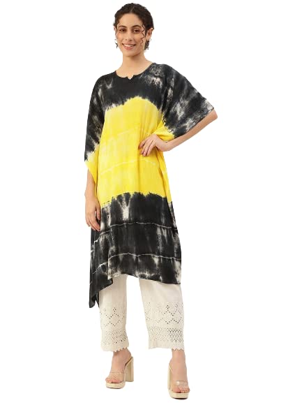 Image of Maaesa Women Handcrafted Tie & Dye Rayon Crepe Kaftan Kurta | Casual Wear | Flowy Kaftan Style | Lightweight & Breathable Fabric