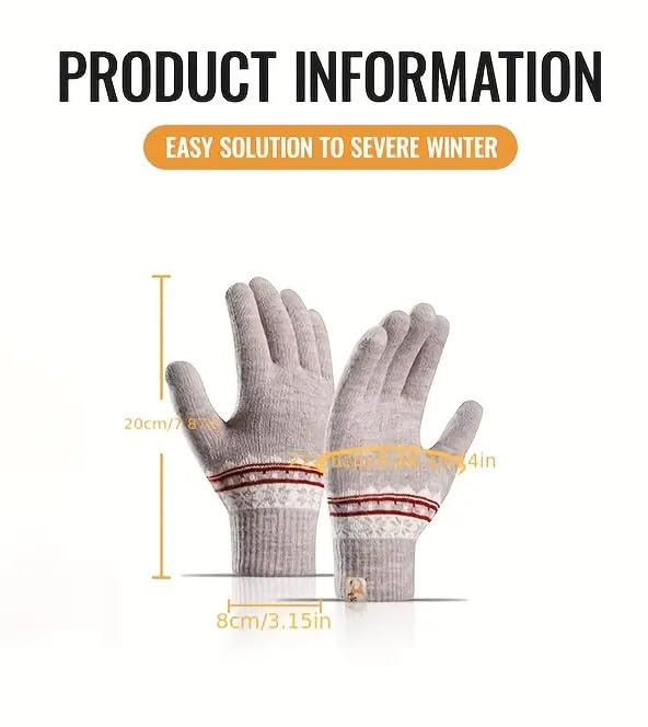 REFFER Women Wool gloves cute Snowflake Pattern Knitted (warm fur inside) stretchy windproof touchscreen finger winter gloves for women girls (Black) 2
