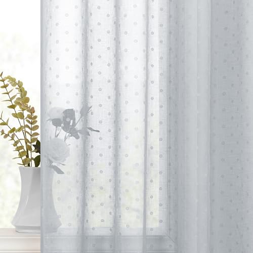 Light Grey Sheer Curtains 84 Inches Long 2 Panels Set Polka Dots Voile Gray Drapes for Living Room Bedroom Nursery Semi Transparent Grommet Top...