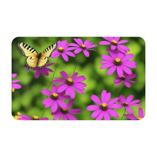 Butterflie and Flowers Print Living Room Bathroom Kitchen Anti Slip and Absorbent Carpet, Indoor Entrance Door Muddy Floor Mat, Ultra Soft Washable Carpet 21x31.5 Inches
