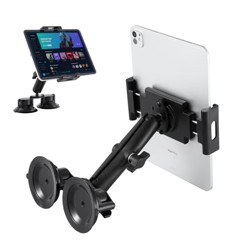 Soporte de aluminio para tablet con doble ventosa de succión fuerte para camión car/barco, soporte para tablet compatible con iPad Air de 13 pulgadas, iPad Pro de 12,9 pulgadas y otras tabletas de 4,7