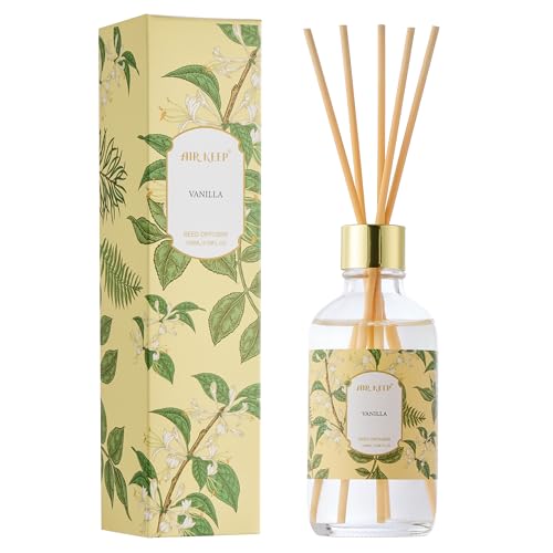 Airkeep Reed Diffuser Oil Set with Reed Sticks Vanilla Aromatherapy Oil Scent Diffuser for Home Office Bathroom Decoration Perfume and Gifts 3.38 oz/100ml