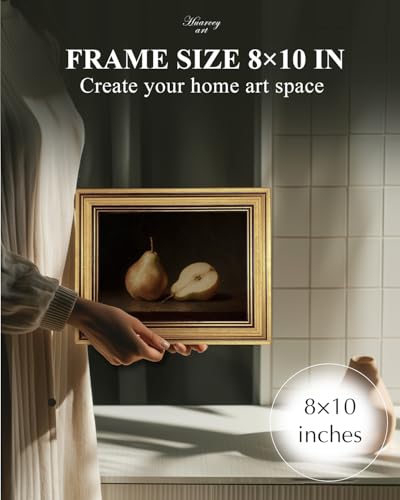 Image of HUARCEY Gold Framed Vintage Wall Art for Living Room, Fruits Painting Prints Shelf Decor for Kitchen, Aesthetic Bedroom Wall Art, Best Gifts for Friends or Family - Pears 10L x 8W