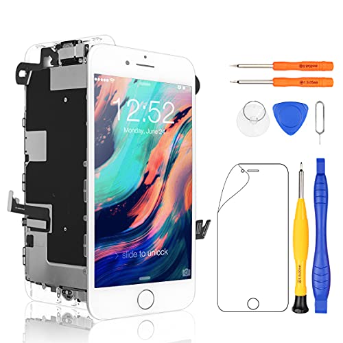 80% Off Discount Yodoit for iPhone 8 Plus Screen Replacement White with Home Button, Front Camera, Ear Speaker, Full Assembly 5.5" LCD Display Digitizer and Repair Tool Kit, Protector (Model A1864, A1897, A1898)