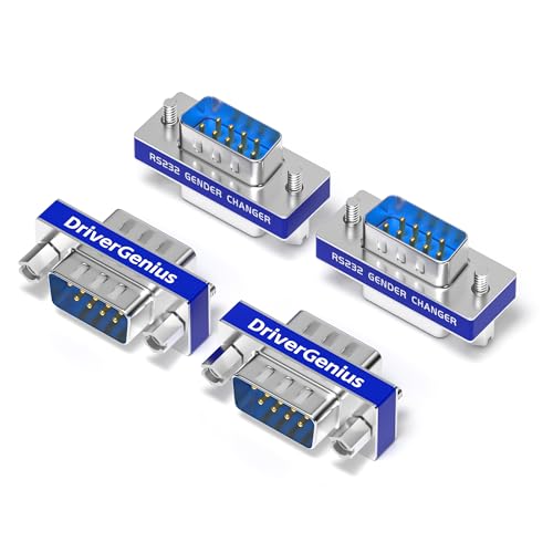DriverGenius Serial RS232 Gender Changer - 9-Pin DB9 Male-to-Male Adapter (Metal, RS232M2M-4A, 4 Pcs/Pack)