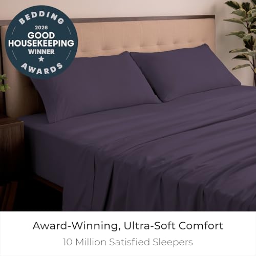Image of Mellanni King Sheets Set - 4 PC Iconic Collection Bedding | Hotel Luxury, Extra Soft, Cooling Bed Sheets - Wrinkle, Fade, Stain Resistant (King, Purple)
