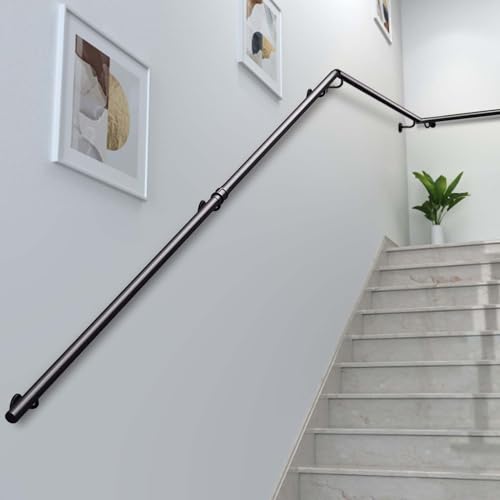 Rampe d'escalier industrielle en fer forgé noir 400cm avec kit support - 2