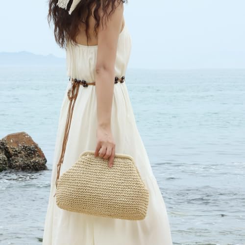 Image of Fecialy Straw Clutch Purses for Women Woven Dumpling Handbag Summer Beach Clutch Wicker Raffia Crossbody Purses