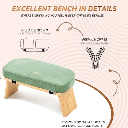 Meditation Bench, Bamboo Meditation Stool, Folding Kneeling Meditation Bench, Seiza Prayer Bench, Prayer Bench with Meditation Cushion, Kneeling Stool(Green) - Image 5