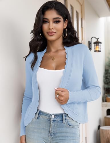 Image of OmicGot Women's Long Sleeve Cardigan Sweaters Open Front Cropped Bolero Shrugs for Dresses S-XL