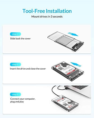 ORICO 2.5 Inch External Hard Drive Enclosure USB 3.0 Transparent Case SATA Reader for 9.5mm & 7mm 2.5" SSD and HDD
