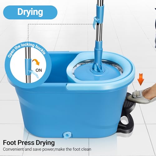 MASTERTOP Spin Mop and Buckets Sets, Lightweight Foot Pedal Bucket Mop Set with 5pcs Rotating Mop Head, Microfibre Floor Mops for Cleaning Floors Laminate Tile Hardwood - Blue