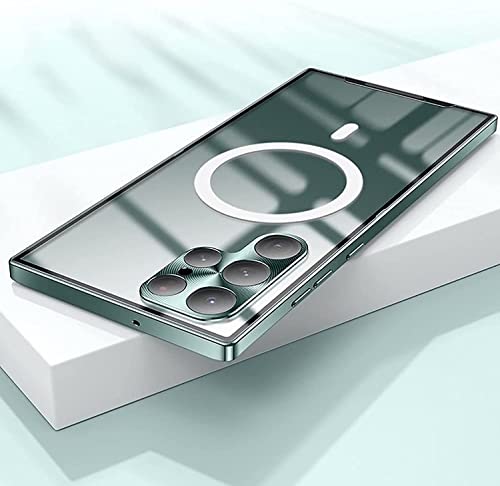 Funda de carga inalámbrica magnética Magsafe para Samsung Galaxy S22 S21 Ultra Plus, Funda protectora de lente a prueba de golpes (Verde, Para S21 ultra) Cover