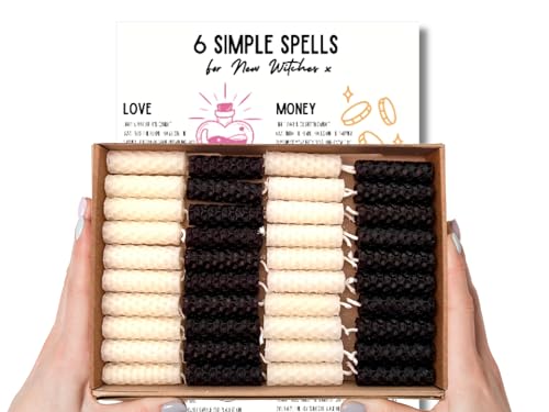 Mini Beeswax Spell Candles Set - 40 Count - Hand-Rolled - Black & White