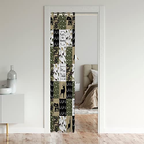 Loussiesd Deer Decorative Door Curtain for Doorway Privacy Bear Camouflage Window Treatments Set for Bedroom Deer Hunting Arrow Green Grid Plaid 30%-50% Room Darkening Blackout Curtain 132x203cm - Image 3