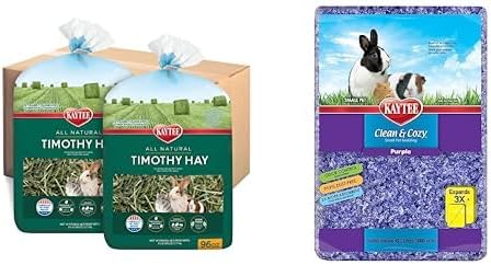 Kaytee All Natural Timothy Hay, 12 lb Clean & Cozy Purple Bedding, 49.2 Liter Bundle
