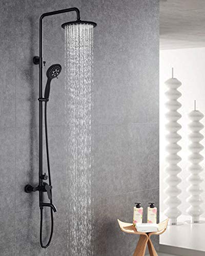 PHASAT Outdoor Shower Fixtures Matte Black,Lead-Free SUS 304 Stainless Steel Bathroom Faucet Set,Wall Mounted Exposed Shower System,3-Function,CT8323