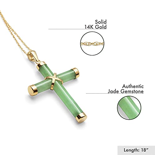 Belacqua Natural Green Jade Cross Pendant Necklace in 14K Yellow Gold or Sterling Silver, With Chain or Without Chain, Fashion Jewelry for Women, Gift Box Included4