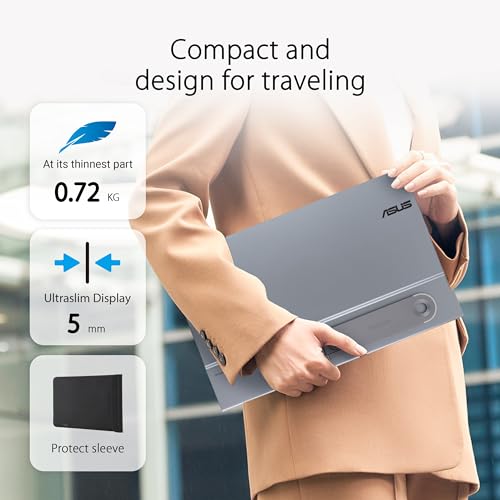 Image of ASUS ZenScreen 16 inch OLED USB-C portable monitor (MQ16AHE) - Full HD, 100% DCI-P3, 1ms, HDR-10, Mini HDMI, Eye Care, Proximity Sensor, 360 kickstand, Compatible with Laptops, Smartphones, 3 yr warranty