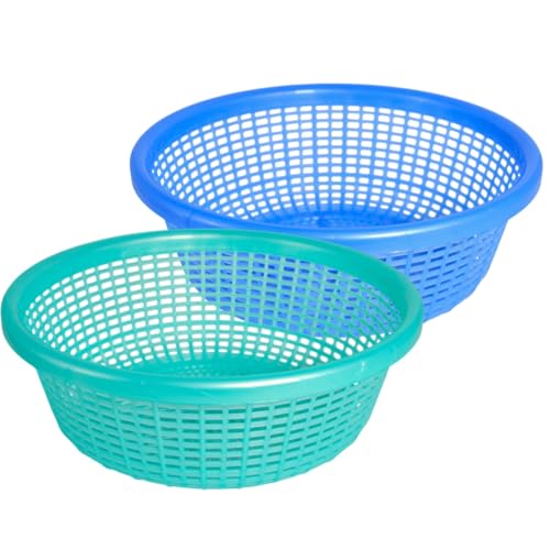 Image of Avika Small Multipurpose Round Organizer Plastic Storage Baskets| Kitchen, Bathroom, Office & Home - Durable, Stackable,Strainer Tokri For Fruits, Vegetables, Toys| Set of 2 | BLUE GREEN