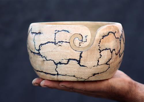 Image of Wooden Yarn Bowl for Knitting, Lichtenberg Resin and Wooden Mix Knitting Yarn Holder, Large Crochet Yarn Holder Best Gift for Knitters