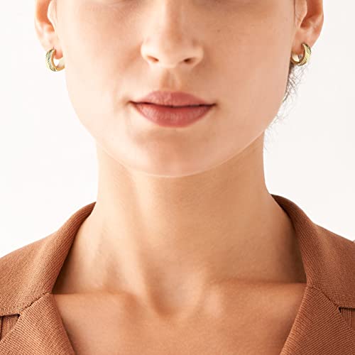 Fossil Women's Sadie Linear Texture Stainless Steel Huggie Hoop Earrings, Color: Gold (Model: Jf04116710) #TOP3