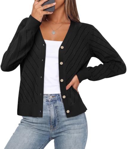 WIHOLL Cardigan Sweaters for Women Lightweight Long Sleeve V Neck Top Shrug