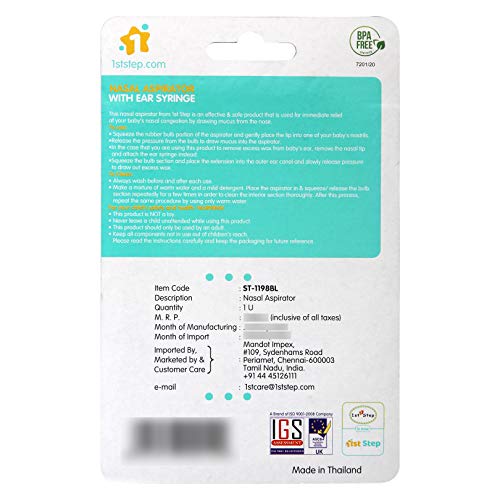 Image of 1st Step Baby Nose Cleaner /Nasal Vacuum Sucker Mucus Snot Aspirator with Ear Syringe (Blue)