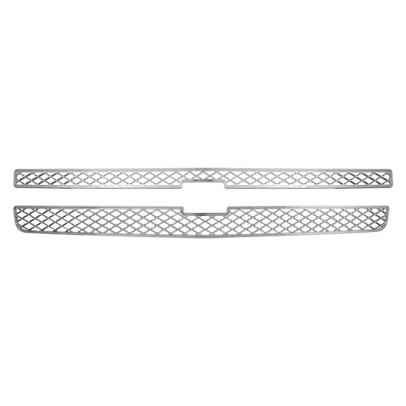 Grille Inserts Overlay Trim for Front Grille Compatible with 2007-2013 Chevy Silverado 1500 - Chrome ABS Snap On 2 Mesh Inserts- Car Truck Accessories