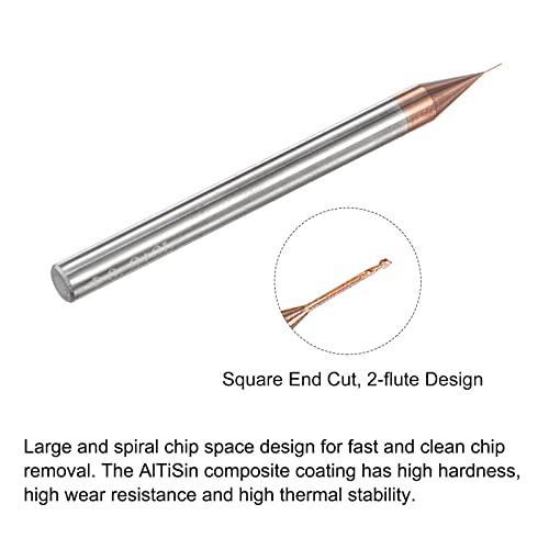 Image of uxcell Square Nose End Mill, 0.2mm Solid Carbide AlTiSin Coated Long Reach CNC Router Bits 2 Flutes Milling Cutter with Extended Neck, 2mm Cutting Length 4mm Shank