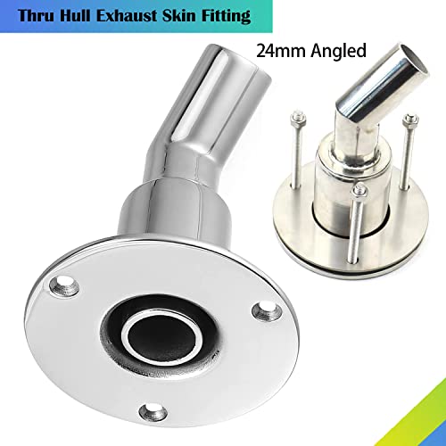 Thru Hull Exhaust Skin Fitting,24mm Stainless Steel 316 Thru Hull Exhaust Tube Pipe Socket Hardware with Bolts and Nuts for 24mm for Diesel Parking heaters Boat Marine Car Truck (24mm Angled)